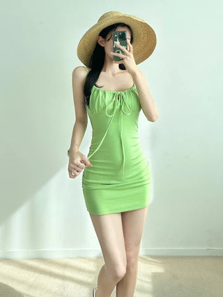 Slim-fitting cotton spandex strappy one-piece dress