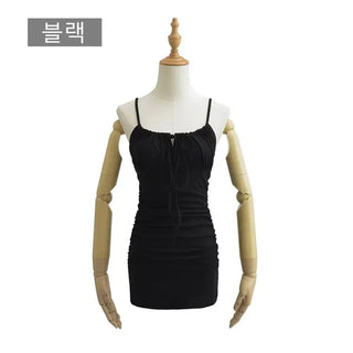Slim-fitting cotton spandex strappy one-piece dress