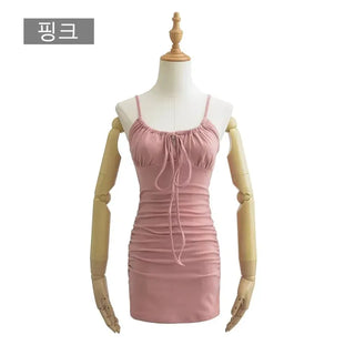Slim-fitting cotton spandex strappy one-piece dress
