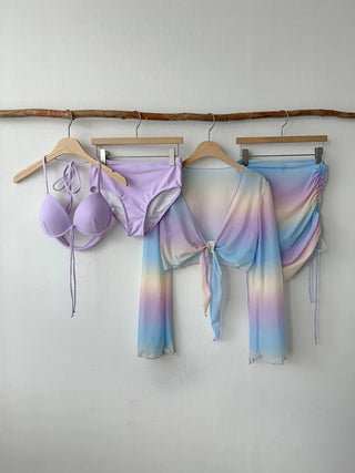 Rainbow piece bikini / piece cardigan skirt set with underwire purple body cover flab cover and belly cover