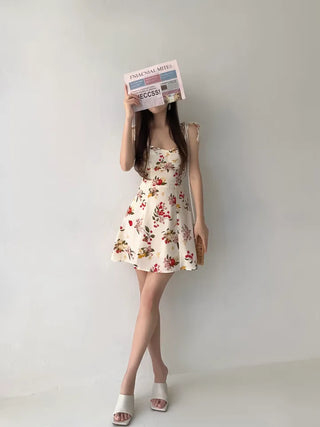 Sleeveless mini one-piece dress Slim floral banded one-piece dress