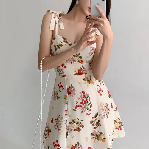 Sleeveless mini one-piece dress Slim floral banded one-piece dress