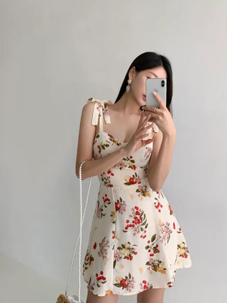Sleeveless mini one-piece dress Slim floral banded one-piece dress