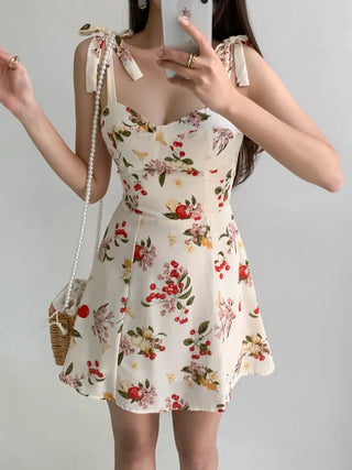 Sleeveless mini one-piece dress Slim floral banded one-piece dress