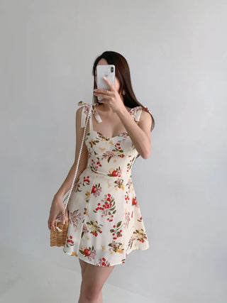 Sleeveless mini one-piece dress Slim floral banded one-piece dress