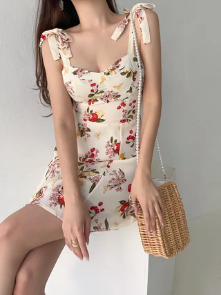 Sleeveless mini one-piece dress Slim floral banded one-piece dress