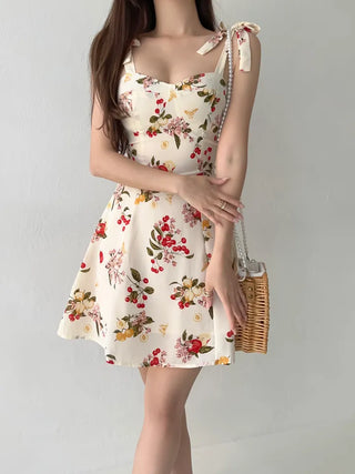Sleeveless mini one-piece dress Slim floral banded one-piece dress
