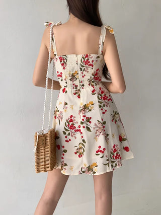 Sleeveless mini one-piece dress Slim floral banded one-piece dress