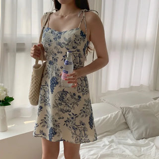 sleeveless fruit flower mini summer dress