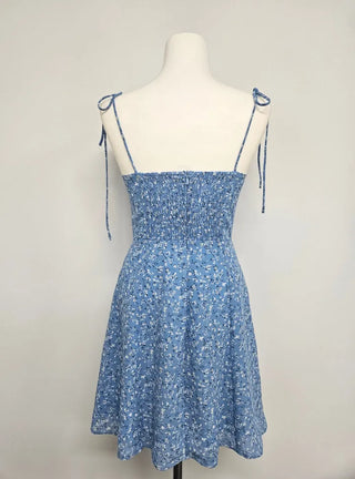 Mini slim strappy sleeveless flower pattern banding sky blue sky blue one-piece dress