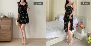 ribbon-string nasi slim banding sleeveless black chiffon one-piece dress