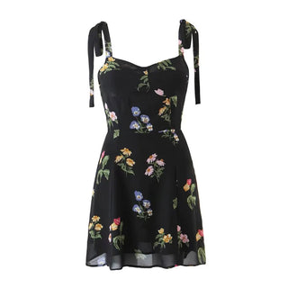 ribbon-string nasi slim banding sleeveless black chiffon one-piece dress