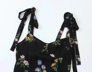ribbon-string nasi slim banding sleeveless black chiffon one-piece dress