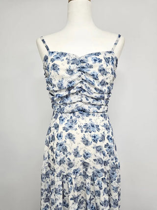 Sleeveless Strappy Floral Long Chiffon One-Piece / Beach Dress