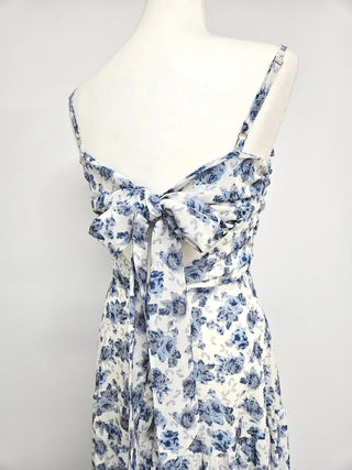 Sleeveless Strappy Floral Long Chiffon One-Piece / Beach Dress