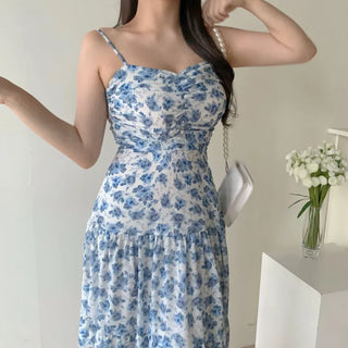 Sleeveless Strappy Floral Long Chiffon One-Piece / Beach Dress