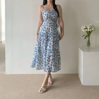 Sleeveless Strappy Floral Long Chiffon One-Piece / Beach Dress