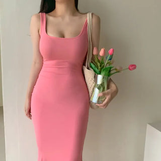 Golji mermaid square neck cotton spandex nasi sleeveless one-piece dress