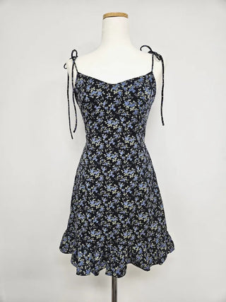 Strapless Sleeveless Frill Navy Chiffon One-Piece Dress