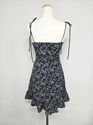 Strapless Sleeveless Frill Navy Chiffon One-Piece Dress