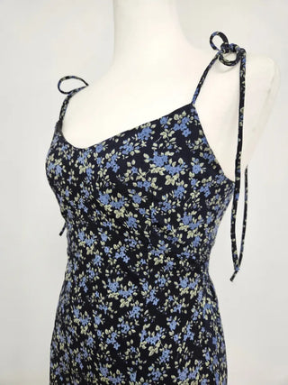 Strapless Sleeveless Frill Navy Chiffon One-Piece Dress