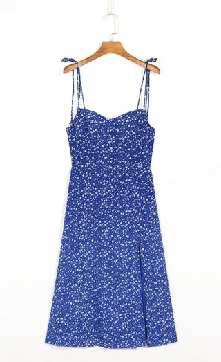 strapless sleeveless floral blue chiffon one-piece dress