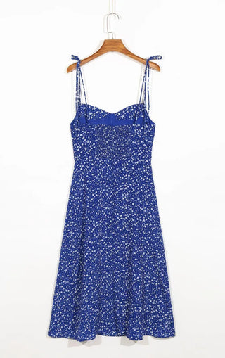 strapless sleeveless floral blue chiffon one-piece dress