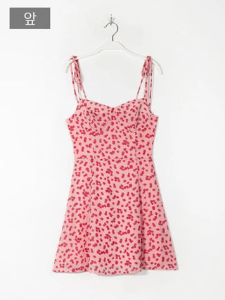 ribbon floral flower banding pink string nasi sleeveless mini one-piece dress
