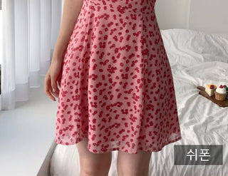 ribbon floral flower banding pink string nasi sleeveless mini one-piece dress