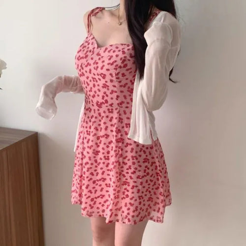 ribbon floral flower banding pink string nasi sleeveless mini one-piece dress