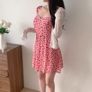 ribbon floral flower banding pink string nasi sleeveless mini one-piece dress