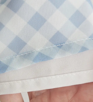 🩵 Pastel blue check banding frill slip ribbon lace nasi sleeveless A-line resort mini dress