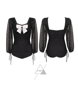 Lace Black One-Piece Monokini Lovely Ribbon Swimsuit