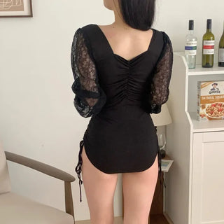 Lace Black One-Piece Monokini Lovely Ribbon Swimsuit