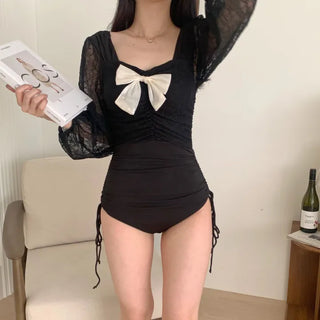 Lace Black One-Piece Monokini Lovely Ribbon Swimsuit