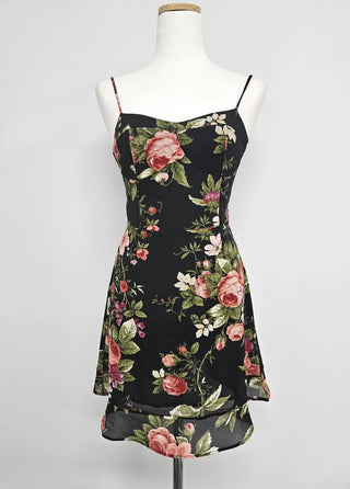 nasi sleeveless nasi king flower pattern flower mini slim chiffon one-piece