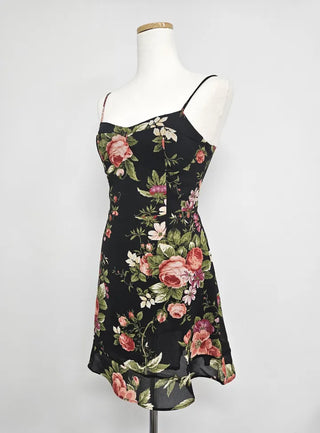 nasi sleeveless nasi king flower pattern flower mini slim chiffon one-piece
