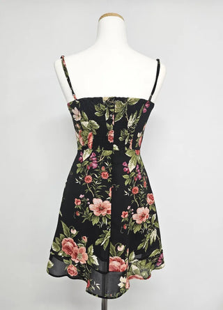 nasi sleeveless nasi king flower pattern flower mini slim chiffon one-piece