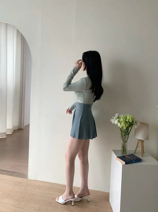twist pastel long sleeve ballet core one-piece swimsuit
