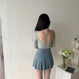 twist pastel long sleeve ballet core one-piece swimsuit