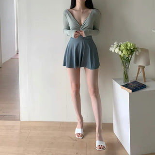 twist pastel long sleeve ballet core one-piece swimsuit