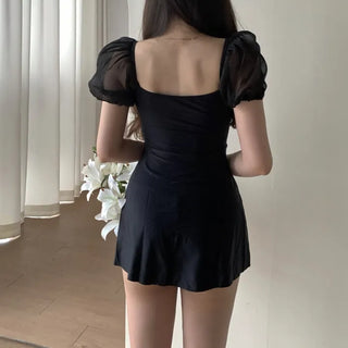 butterfly ribbon black one-piece swimsuit