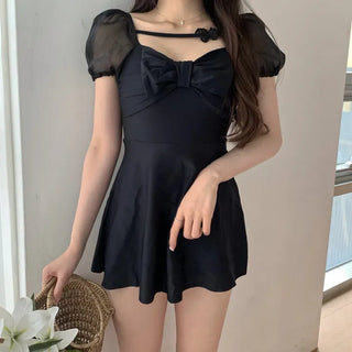 butterfly ribbon black one-piece swimsuit