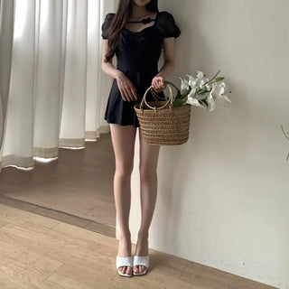 butterfly ribbon black one-piece swimsuit