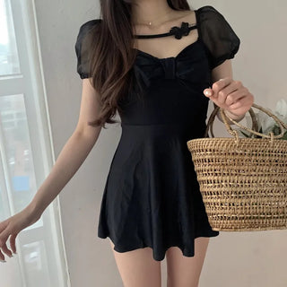 butterfly ribbon black one-piece swimsuit