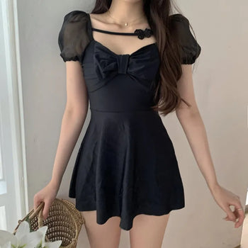 butterfly ribbon black one-piece swimsuit