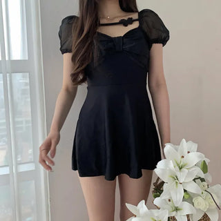 butterfly ribbon black one-piece swimsuit