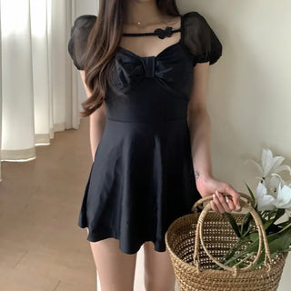 butterfly ribbon black one-piece swimsuit