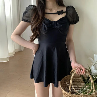 butterfly ribbon black one-piece swimsuit