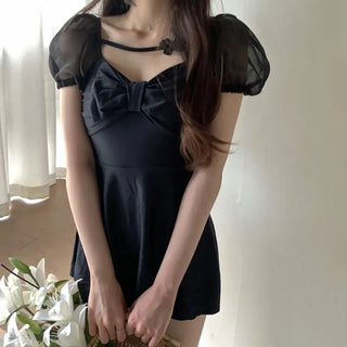 butterfly ribbon black one-piece swimsuit